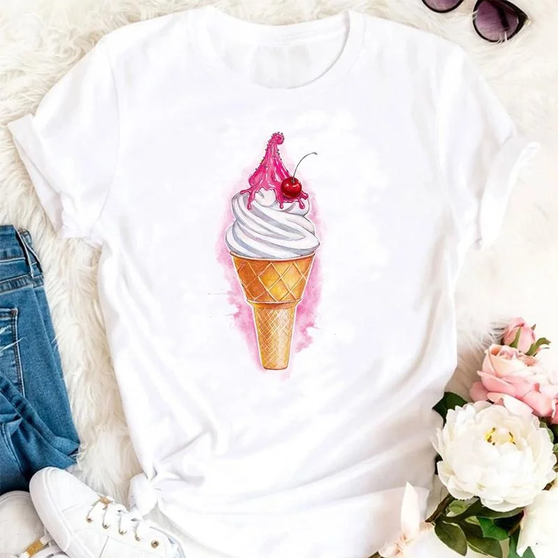 Women'S Fashion From The 90S - Women Summer Tshirts Cartoon Ice Cream