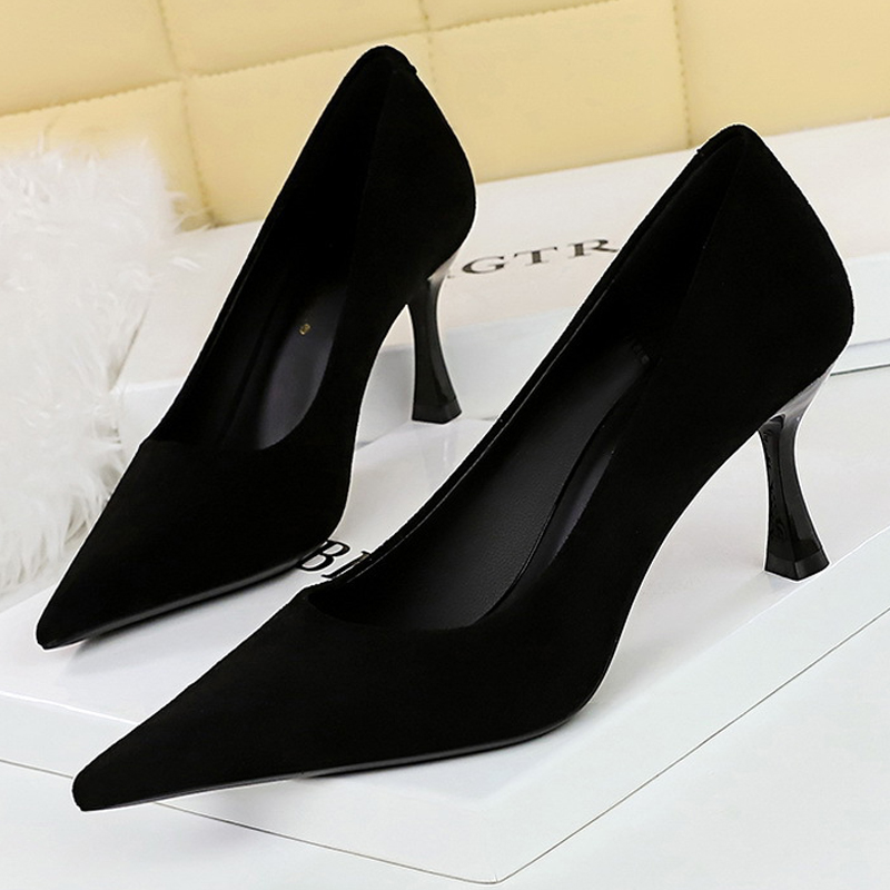 Xxl Women Fashion - BIGTREE Shoes Suede Black Women Pumps