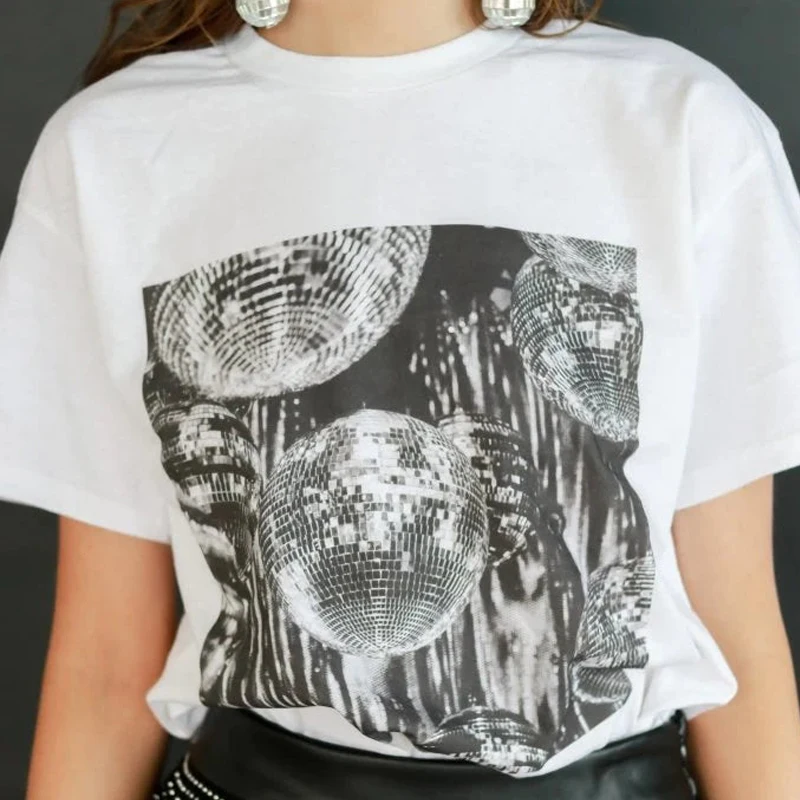 Women Fashion 80S - Vintage Aesthetic Disco Ball T-Shirts Women