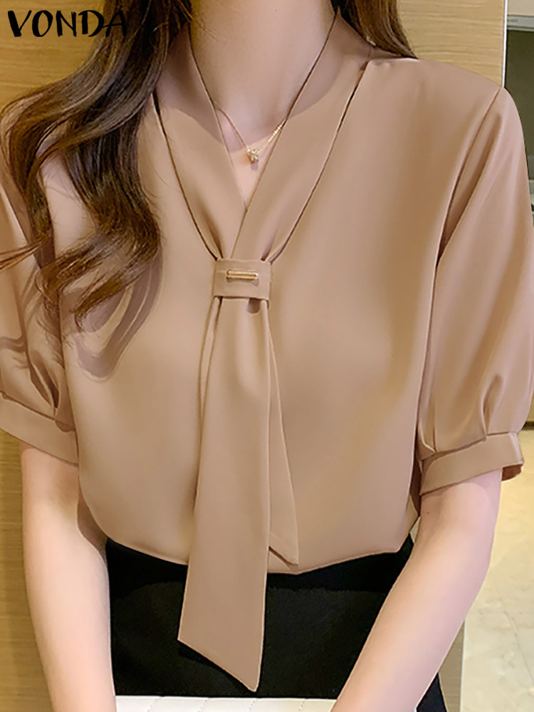 Wrap Blouse Chiffon - VONDA 2024 Summer Women Tops Fashion