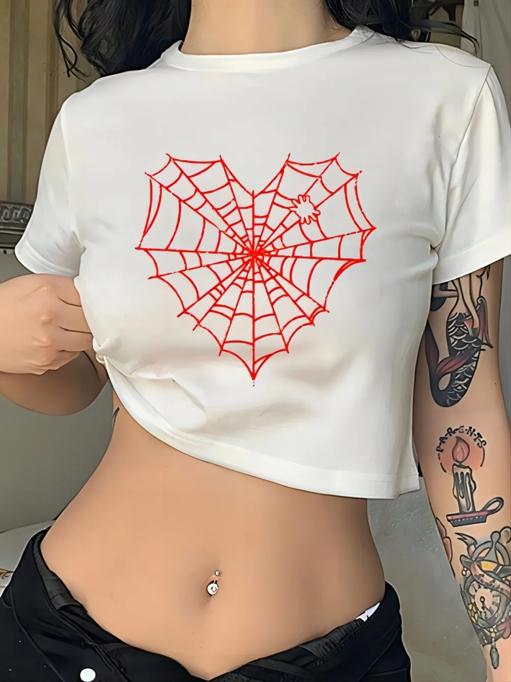 Women Fashion 80S - Spider Web Print Harajuku Aesthetics Women's