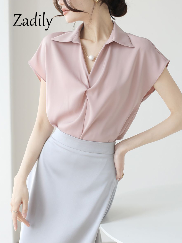 Wrap Blouse Chiffon - Women's Satin Wrap Front Blouse Cap
