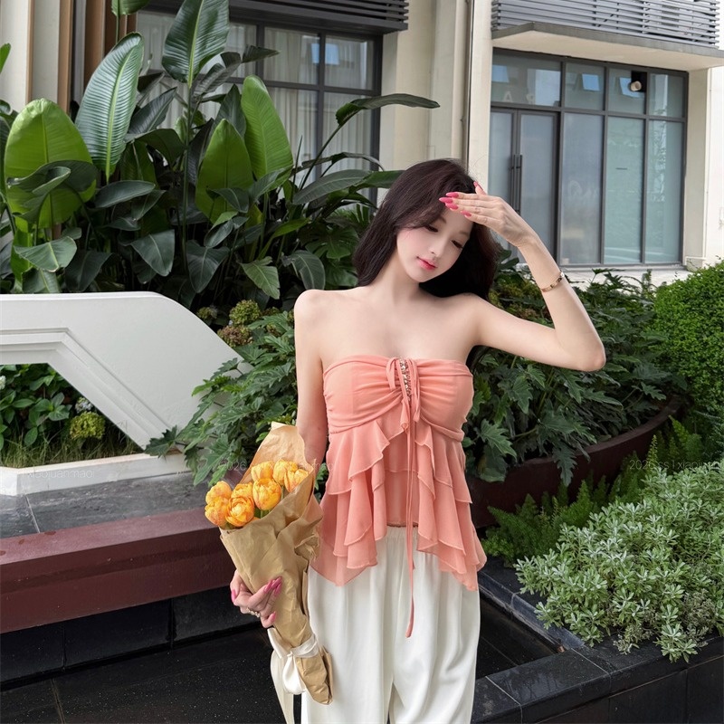 Belted Neckline Ruffle Trim Wr - Wrap Blouse Chiffon 리뷰 및 가격