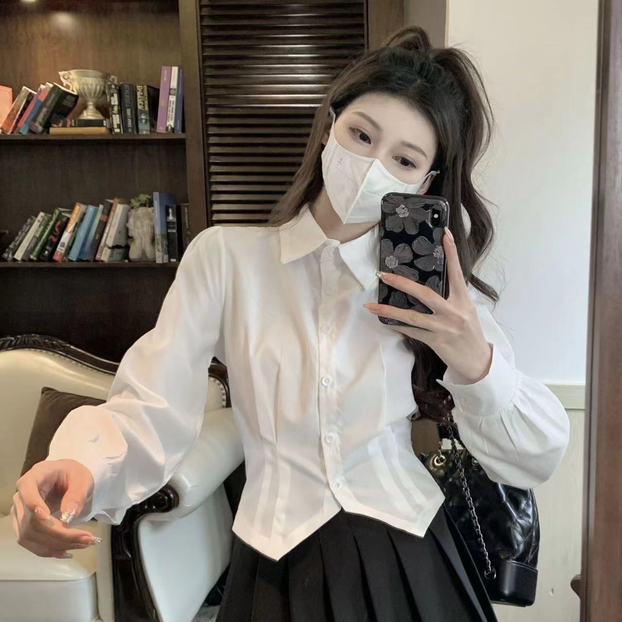 2000s White Long sleeve Vintag - Wrap Blouse Chiffon 리뷰 및 가격
