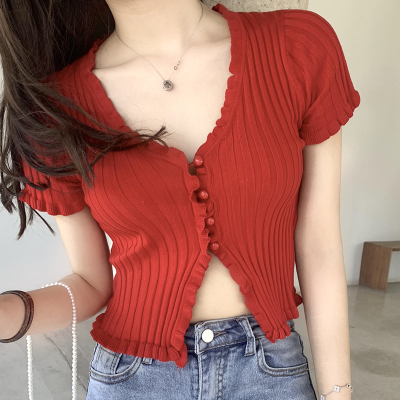 Ruffled Rib Knit Cardigan Shor - Women'S Fashion From The 90S 리뷰 및 가격