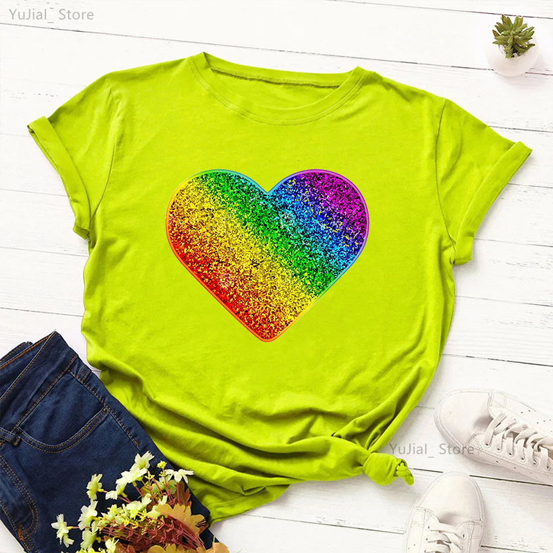 Rainbow Heart Print Lgbt T Shi - Women'S Fashion From The 90S 리뷰 및 가격