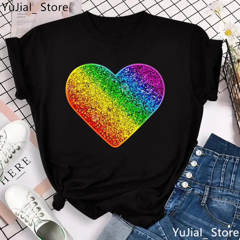 Rainbow Heart Print Lgbt T Shi - Women'S Fashion From The 90S 리뷰 및 가격