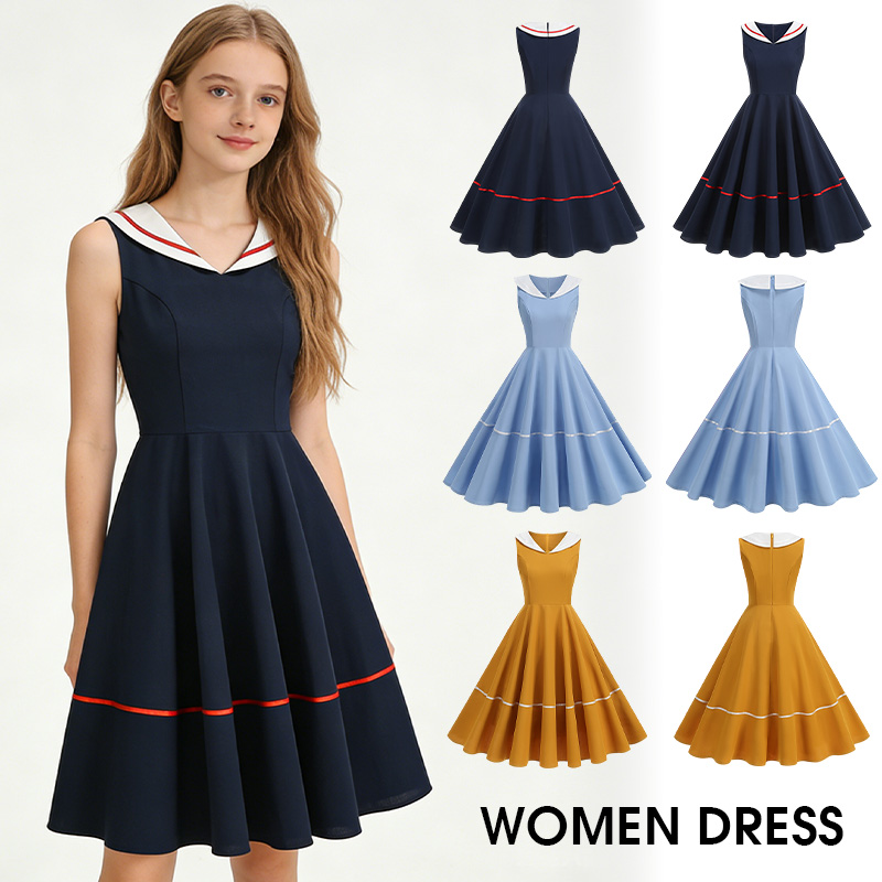 Retro Navy Style Dress Summer  - Women'S Fashion In The 50S 리뷰 및 가격