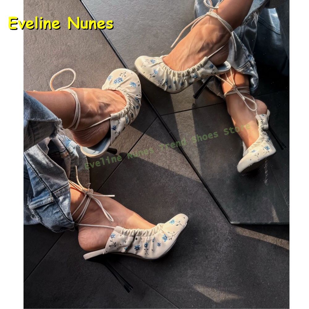 Cream White Floral Print Mary  - Women'S Fashion Boots 리뷰 및 가격