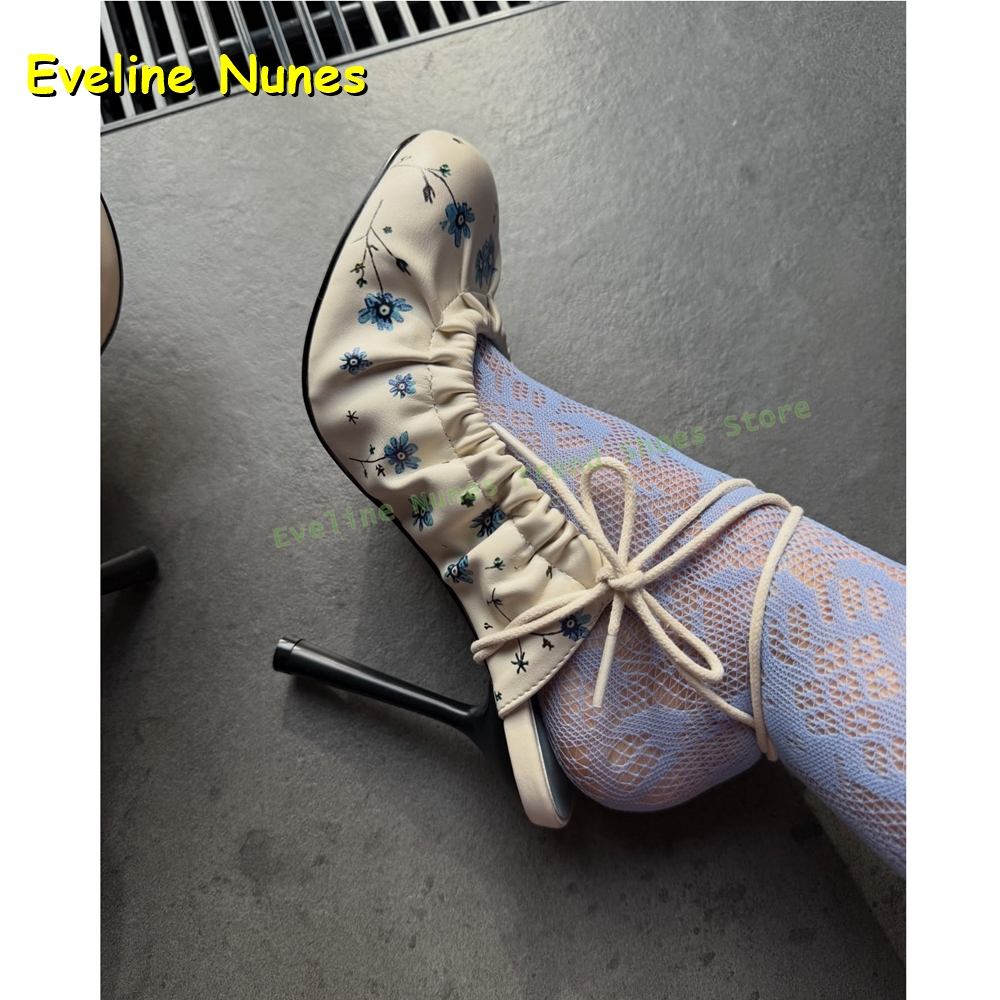 Cream White Floral Print Mary  - Women'S Fashion Boots 리뷰 및 가격