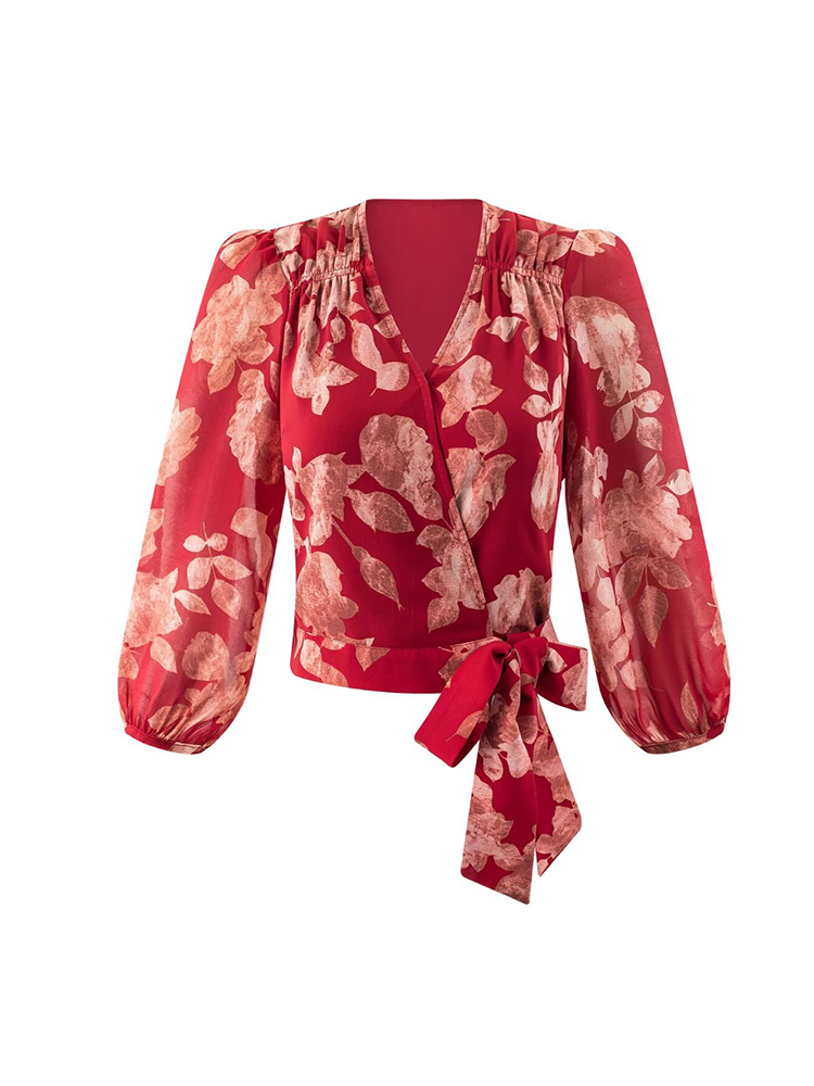 Women V-neck Wrap Bandage Blou - Wrap Blouse Chiffon 리뷰 및 가격