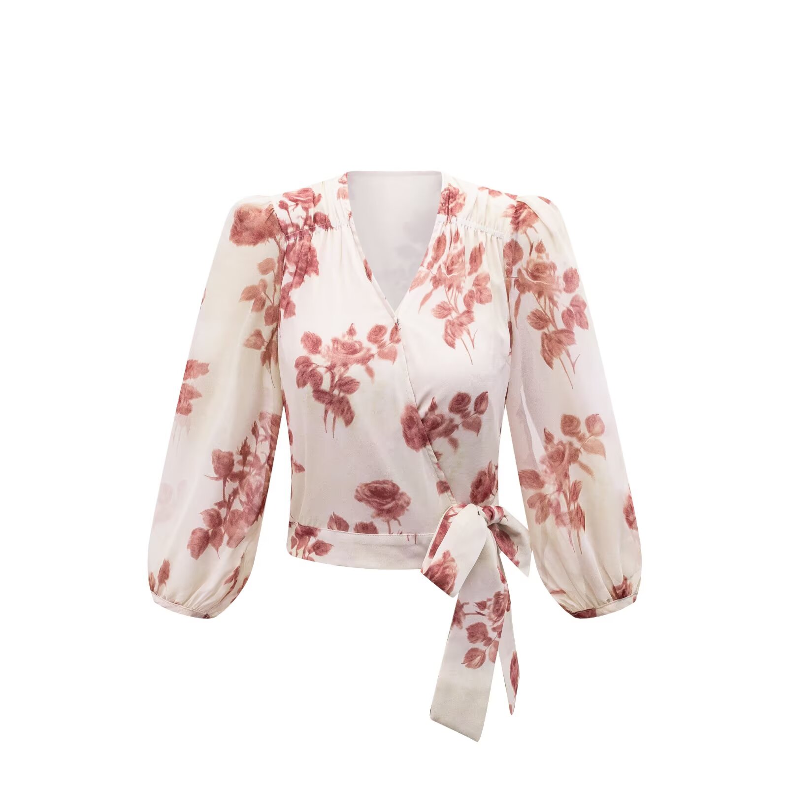 Women V-neck Wrap Bandage Blou - Wrap Blouse Chiffon 리뷰 및 가격