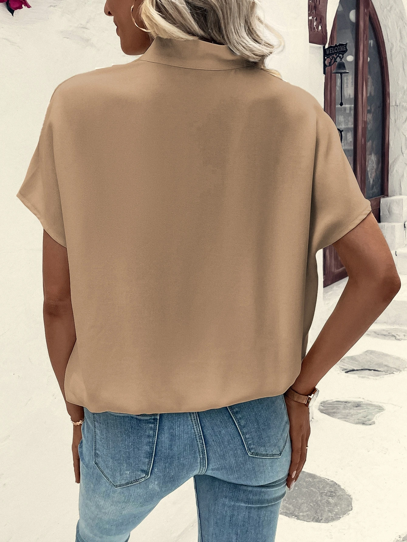 Solid Batwing Sleeve Wrap Blou - Wrap Blouse Chiffon 리뷰 및 가격