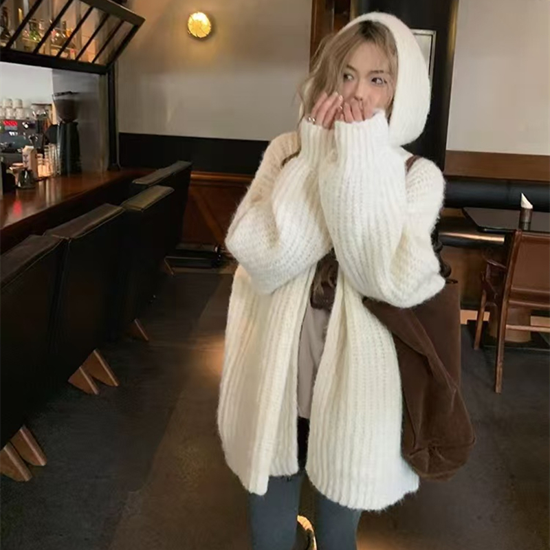 Chunky Knit Open Front Hooded  - Longline Cardigan Knit 리뷰 및 가격