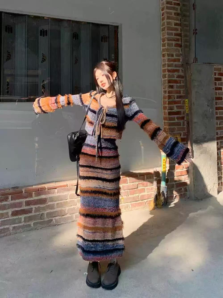 Vintage Striped Knit Cardigan  - Longline Cardigan Knit 리뷰 및 가격