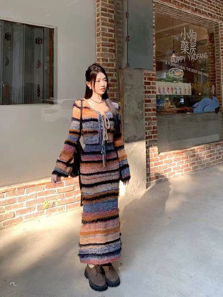 Vintage Striped Knit Cardigan  - Longline Cardigan Knit 리뷰 및 가격