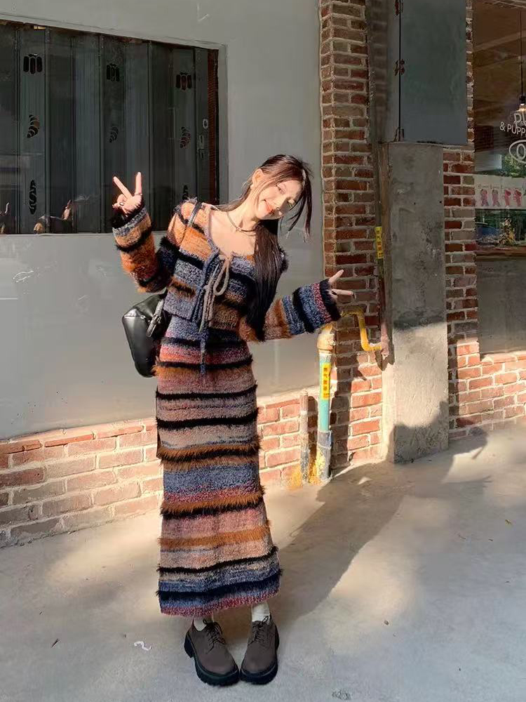 Vintage Striped Knit Cardigan  - Longline Cardigan Knit 리뷰 및 가격