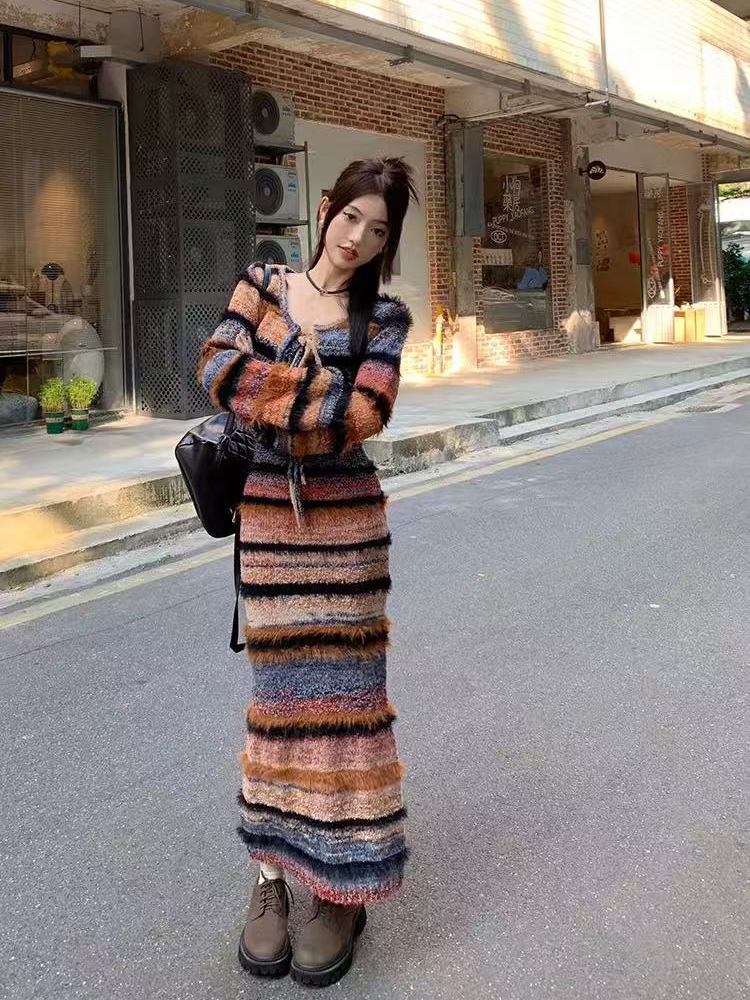 Vintage Striped Knit Cardigan  - Longline Cardigan Knit 리뷰 및 가격