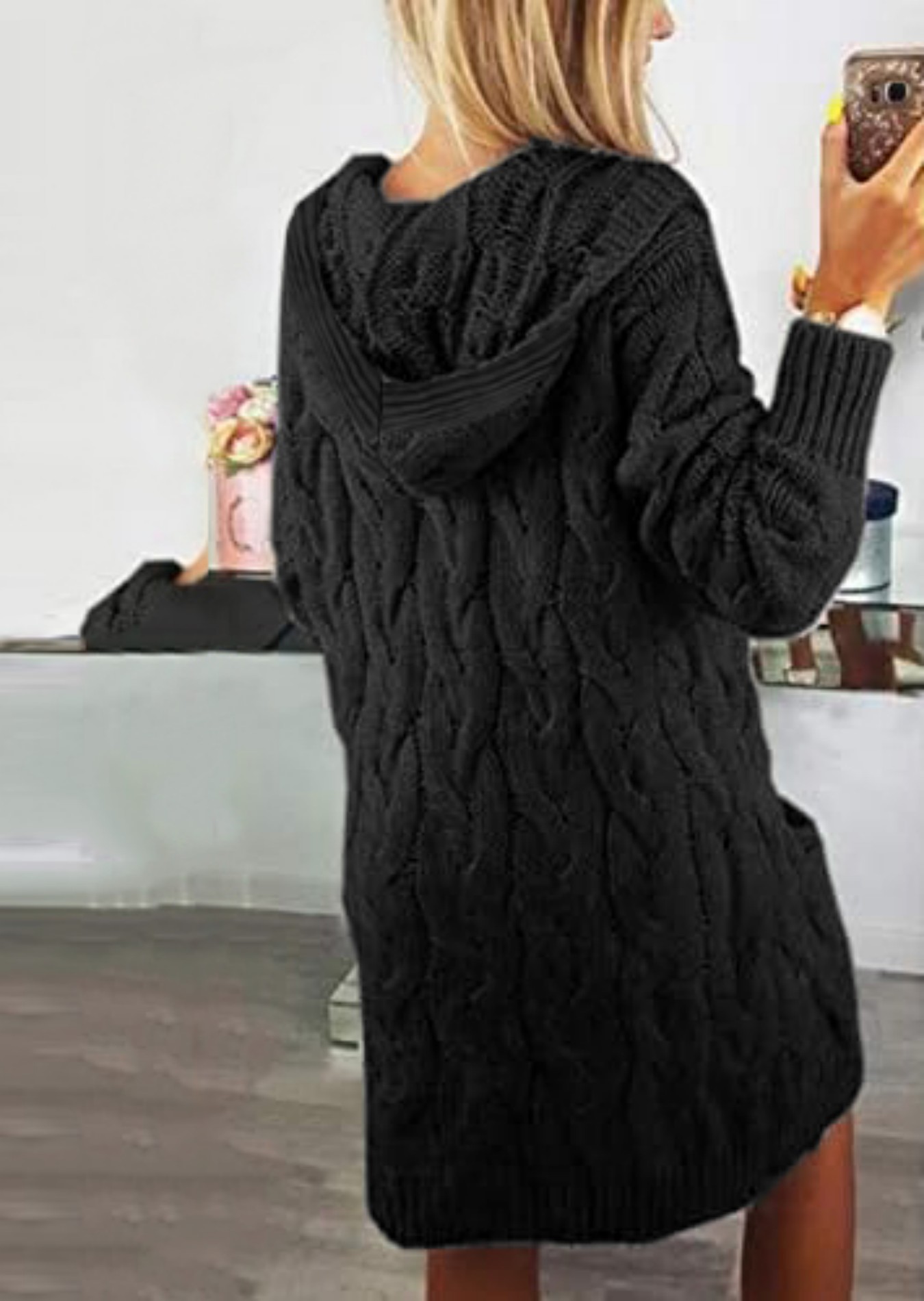 Women's Black Oversized Cable  - Longline Cardigan Knit 리뷰 및 가격