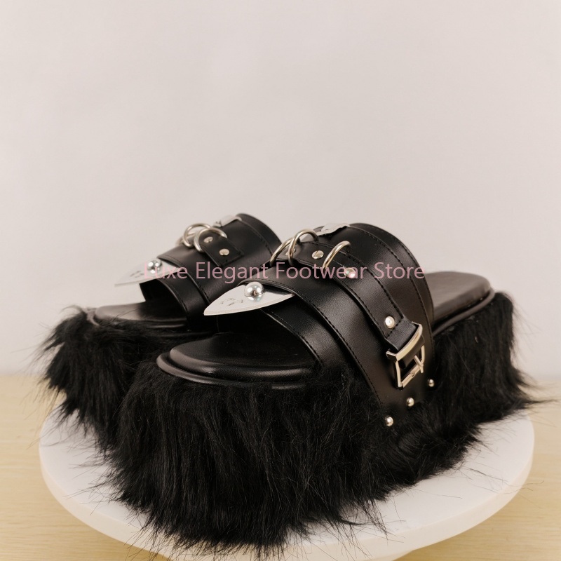 Black Furry Platform Belt Buck - Fashion Women Belt 리뷰 및 가격