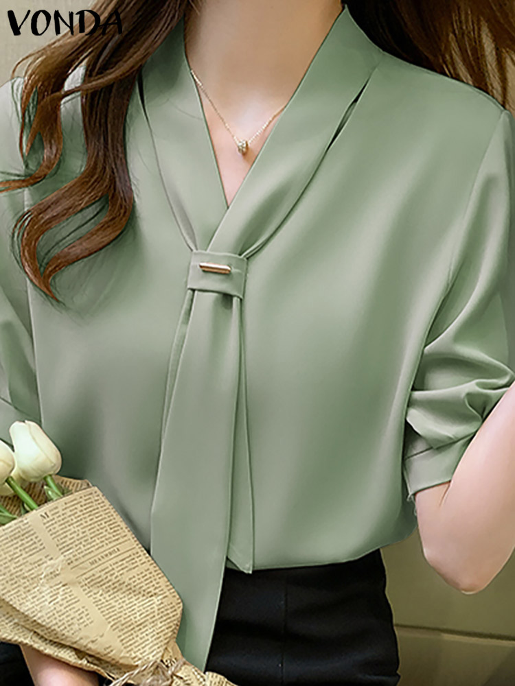 VONDA 2024 Summer Women Tops F - Wrap Blouse Chiffon 리뷰 및 가격