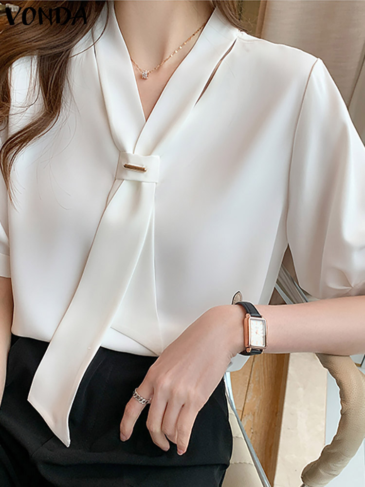 VONDA 2024 Summer Women Tops F - Wrap Blouse Chiffon 리뷰 및 가격