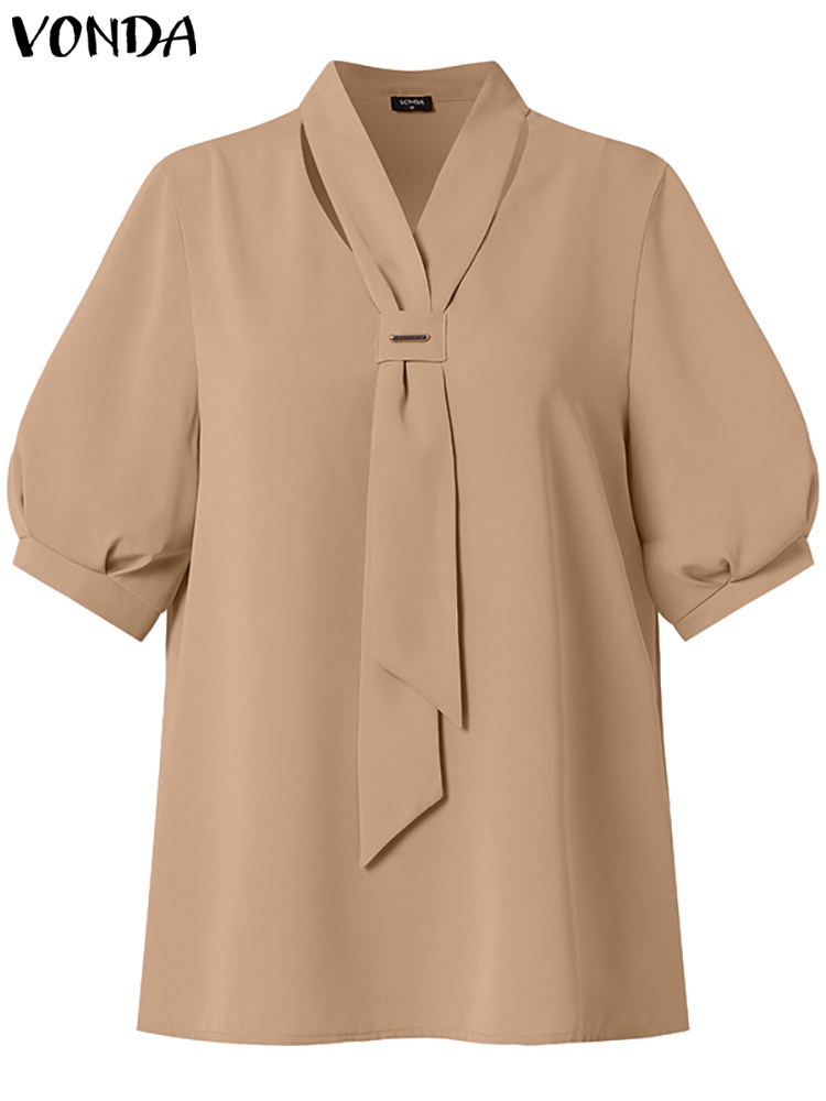 VONDA 2024 Summer Women Tops F - Wrap Blouse Chiffon 리뷰 및 가격
