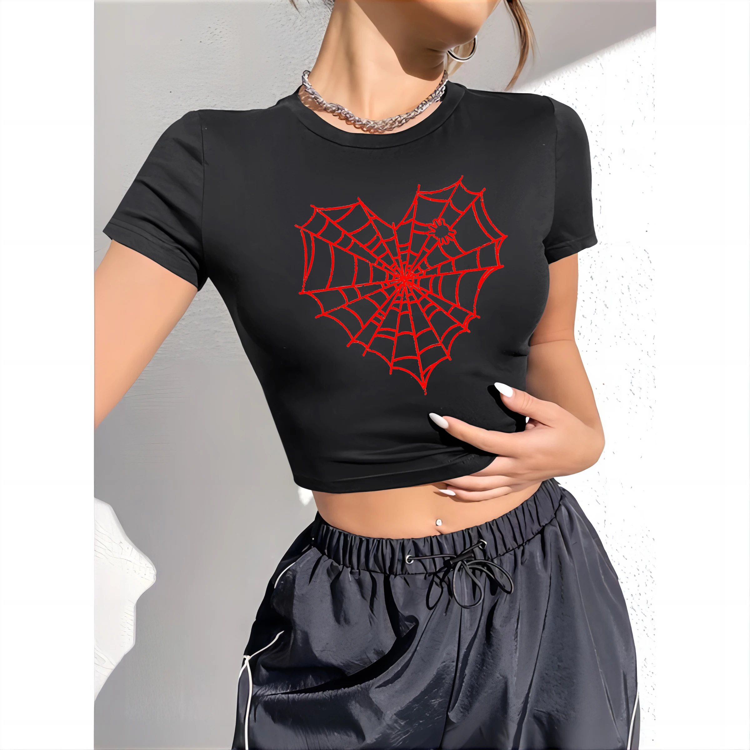 Spider Web Print Harajuku Aest - Women Fashion 80S 리뷰 및 가격