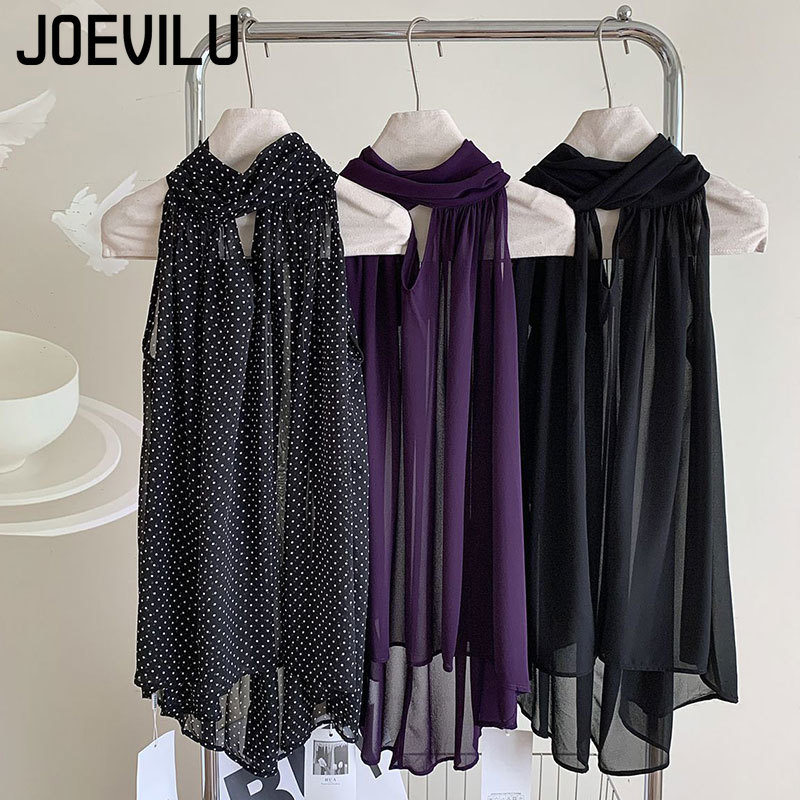 JOEVILU Sleeveless Lace Up Hal - Wrap Blouse Chiffon 리뷰 및 가격