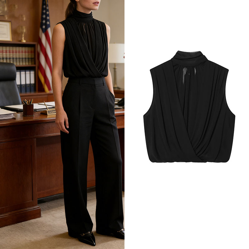 Black Draped Front Blouse Wome - Wrap Blouse Chiffon 리뷰 및 가격