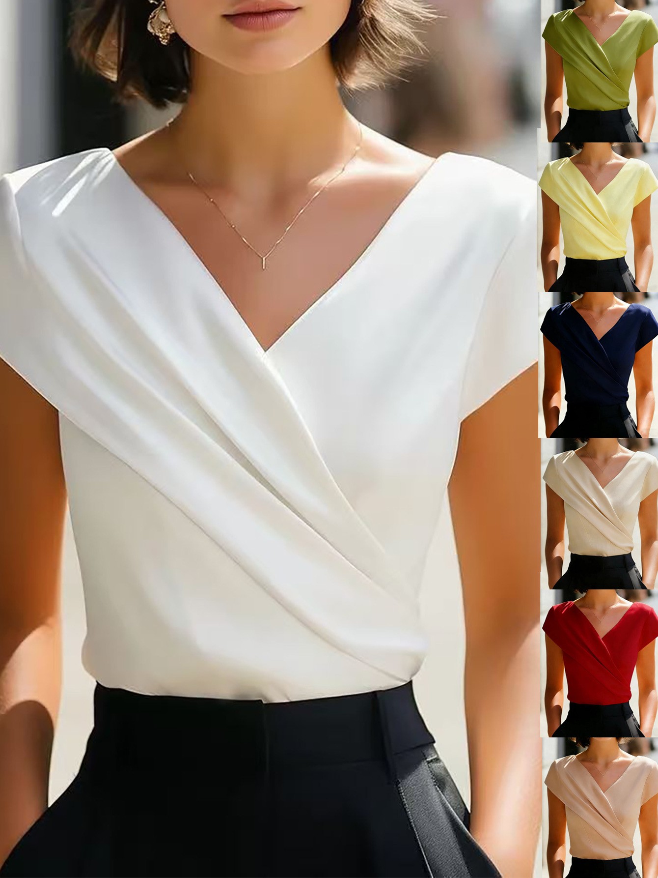 Summer Womens Blouse Solid Whi - Wrap Blouse Chiffon 리뷰 및 가격