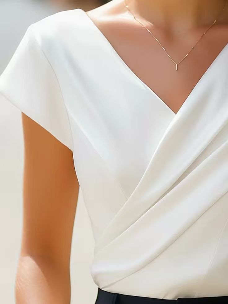 Summer Womens Blouse Solid Whi - Wrap Blouse Chiffon 리뷰 및 가격