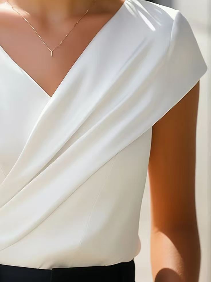 Summer Womens Blouse Solid Whi - Wrap Blouse Chiffon 리뷰 및 가격