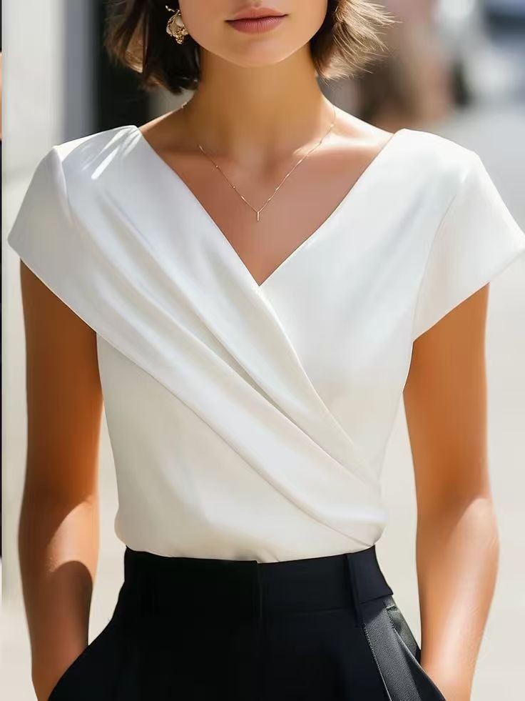 Summer Womens Blouse Solid Whi - Wrap Blouse Chiffon 리뷰 및 가격