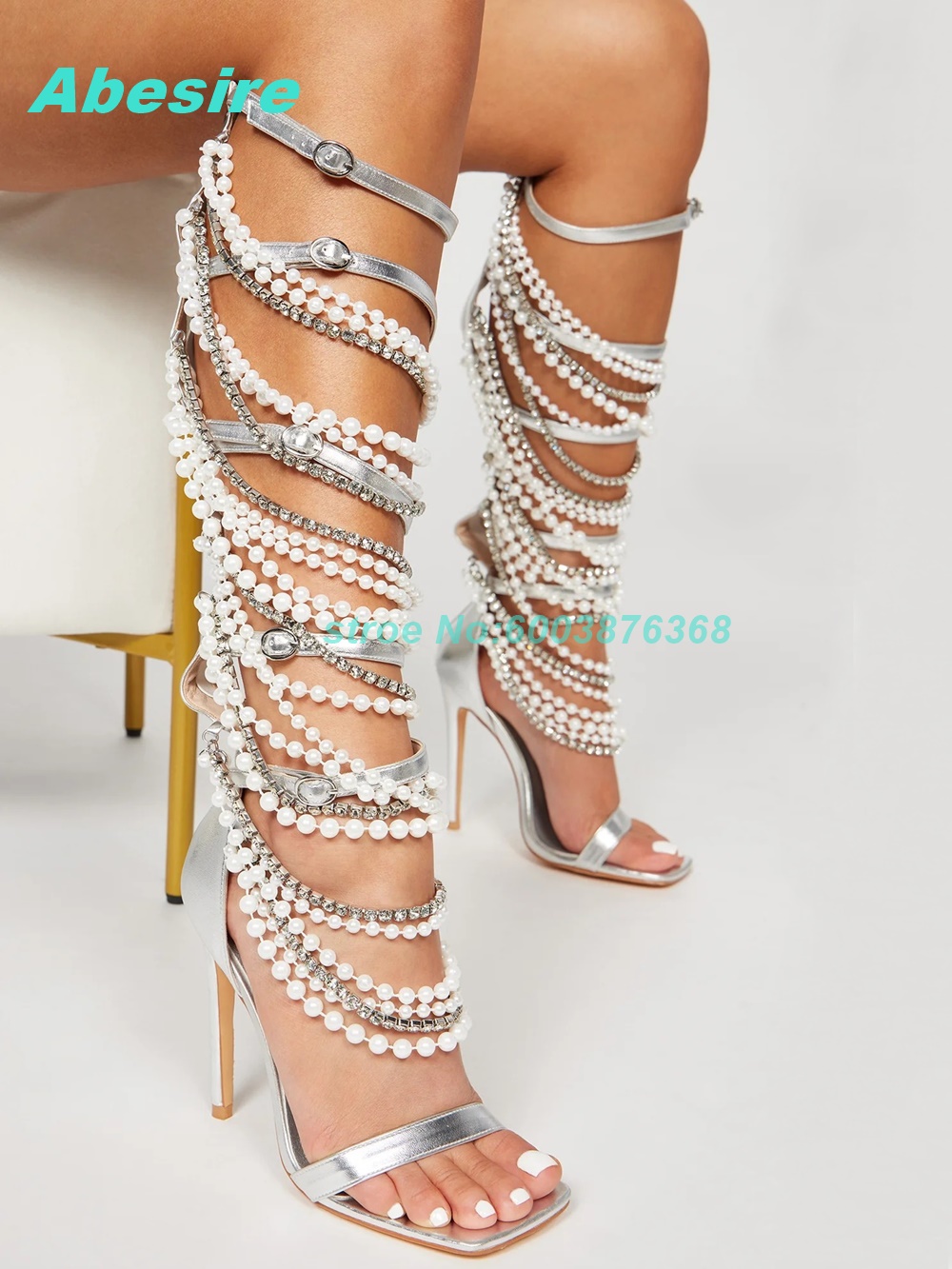 Pearl Crystal Strap Patchwork  - Women'S Fashion Boots 리뷰 및 가격