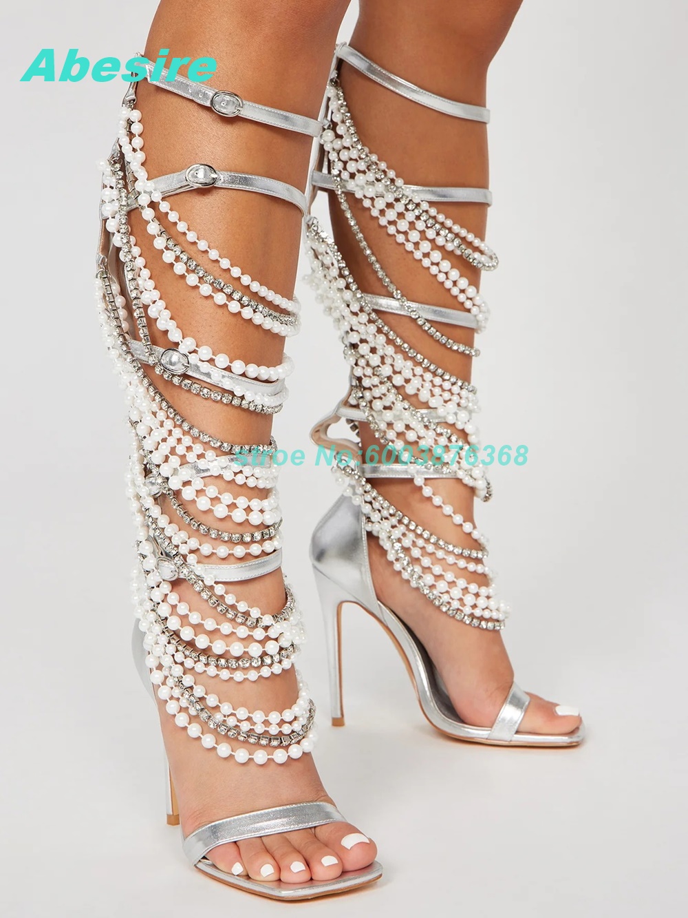 Pearl Crystal Strap Patchwork  - Women'S Fashion Boots 리뷰 및 가격