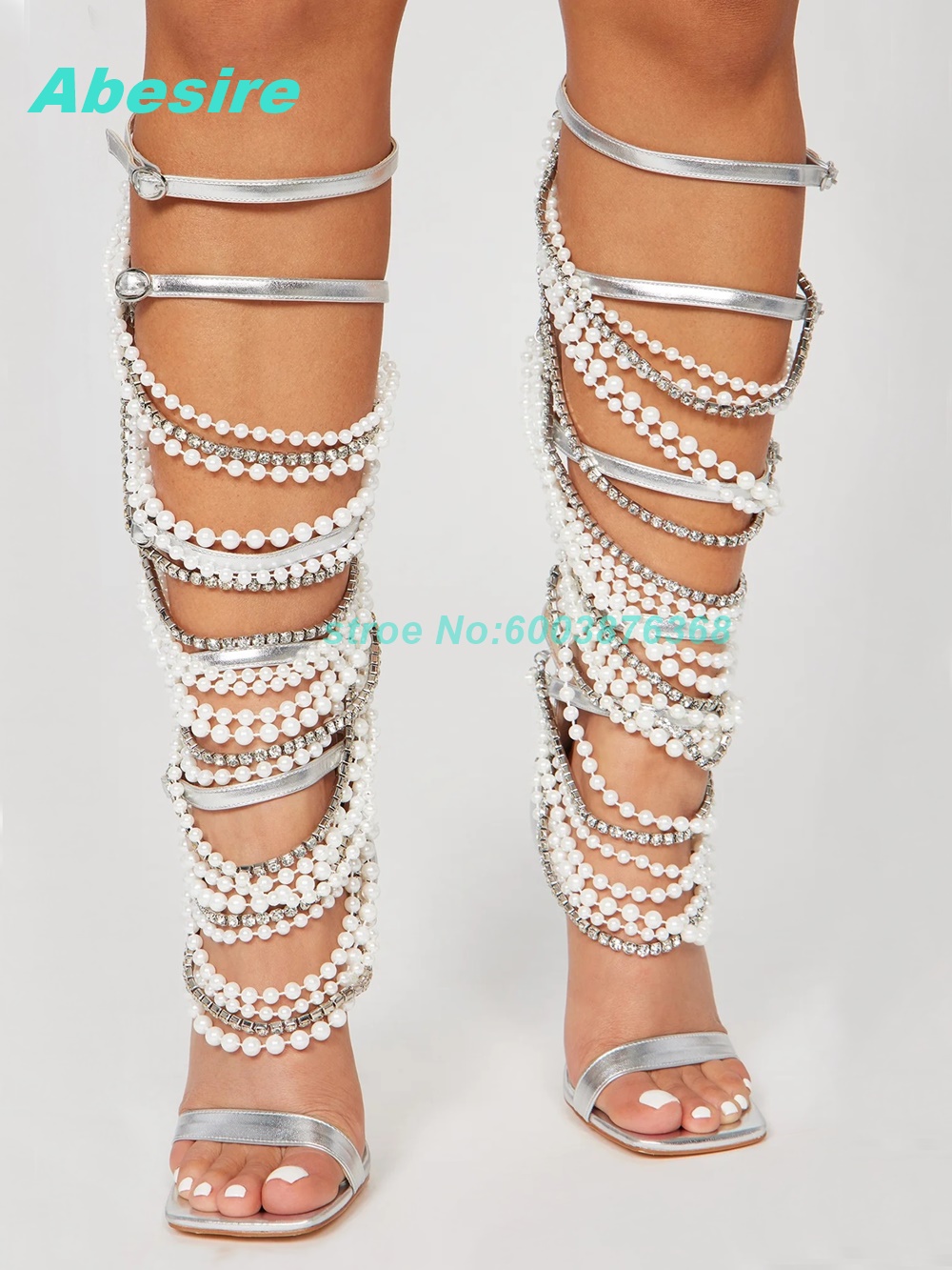 Pearl Crystal Strap Patchwork  - Women'S Fashion Boots 리뷰 및 가격