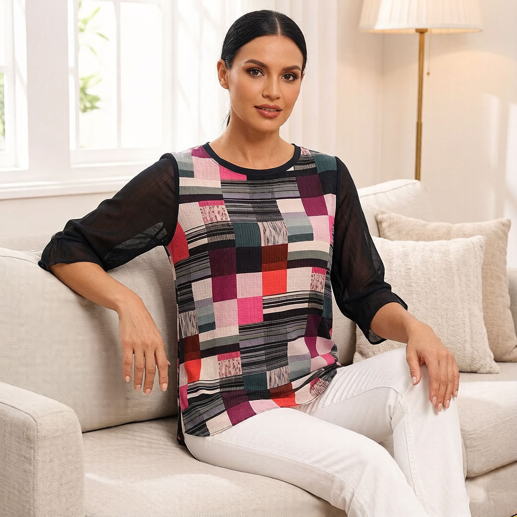 Women Color Block Geometric Pr - Wrap Blouse Chiffon 리뷰 및 가격